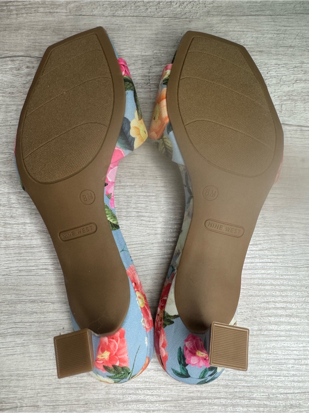 Nine West Floral Slide Mules in Light Blue with Multicolor Blooms - Picture 6 of 8
